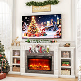 80" Fireplace TV Stand for TVs Up to 90 Inch, Electric Fireplace with Mantel, Farmhouse Entertainment Center with Storage, Realistic Stacked Stone Surround with Remote Control for Living Room