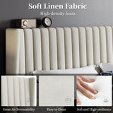 Yaheetech King Bed Frame Upholstered Platform Bed with Fabric Headboard, Wing Edge Design/Non-Slip and Noise-Free/Wooden Slats Support/No Box Spring Needed/Easy Assembly, Ivory King Bed