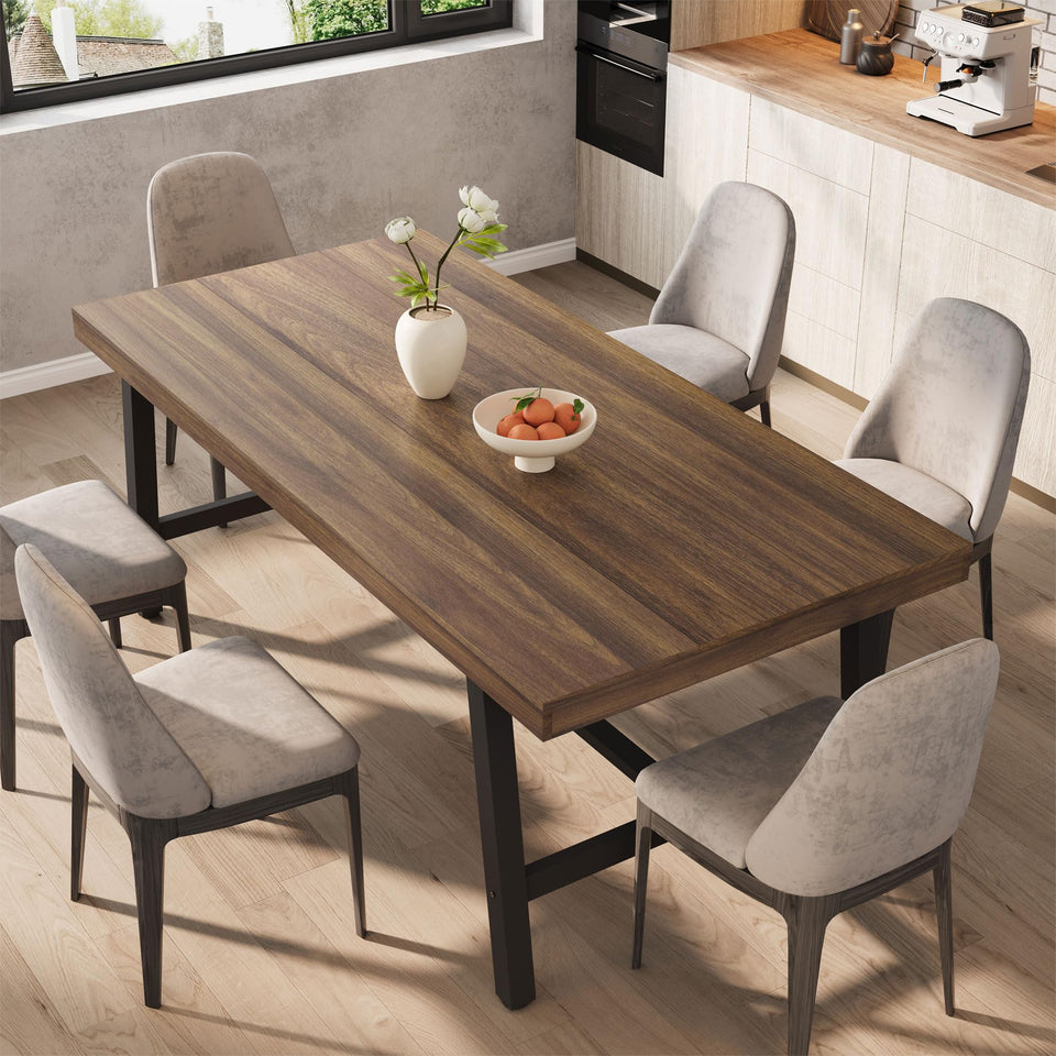 GarveeHome Industrial Dining Table for 6-8 People, 70.87" Long Wooden Kitchen Table with Sturdy Metal Frame & Rustic Brown Finish (Brown, 70.87" Long)