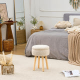 Wimarsbon Pouf Ottoman, 100% Cotton Knitted Boho Footstool, Round Footrest with Non-Skid Wood Legs, Home Décor Handmade Pouffe, Leisure Floor Step Stool for Living Room (Beige)