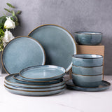 GBHOME Ceramic Dinnerware Sets for 8, 24 Pieces Stoneware Plates and Bowls Sets, Scratch Resistant Dishes, Dishwasher & Microwave Safe, Reactive Glaze-Green Wheat