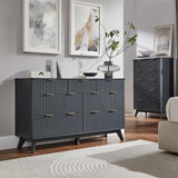 T4TREAM Fluted 7 Drawers Dresser, 54" Wide Modern Chest of Drawers with Faux Marble Top, Curved Profile Design, Dresser TV Stand, Wood Drawer Organizer for Bedroom, Living Room, Hallway, Natural Oak