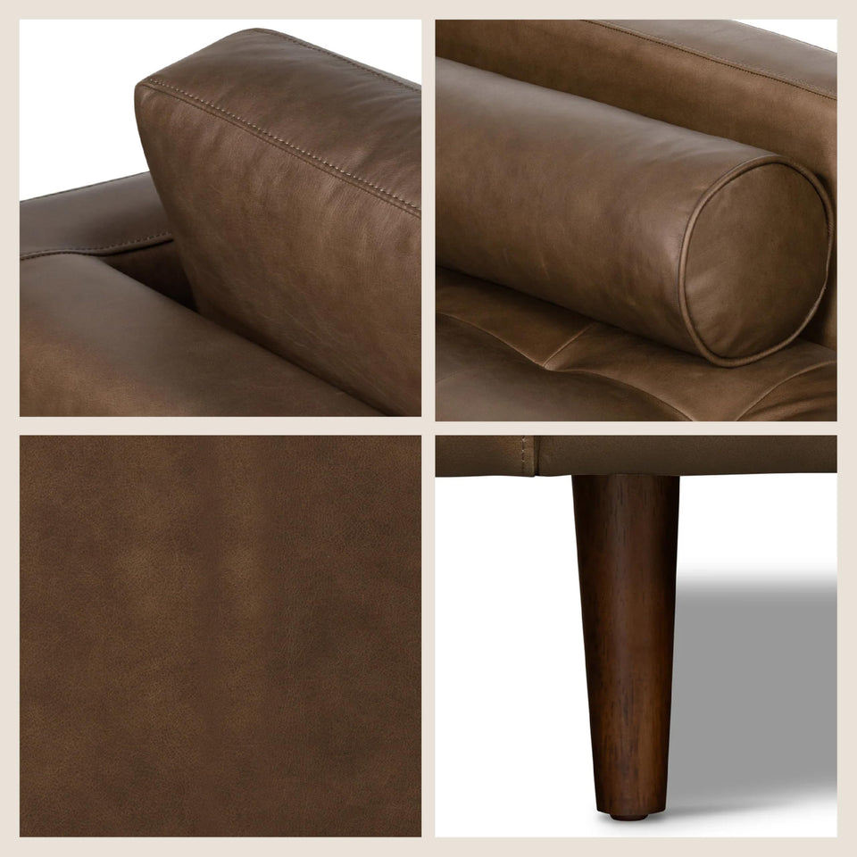 POLY & BARK Napa 72" Apartment Sofa – Italian-Tanned Full-Grain Pure-Aniline or Semi-Aniline Leather, Feather-Down Cushioning, Kiln-Dried Solid Wood Frame, Walnut Legs - Cognac Tan