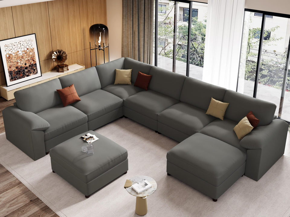 EASE MOOSE Leather Sectional Couch, Oversized Modular Sectional Sofas, Wide Deep Seat Modular Couch, Scratch Resistant Faux Leather Material, L Shaped Sofa for Big Spaces,Beige