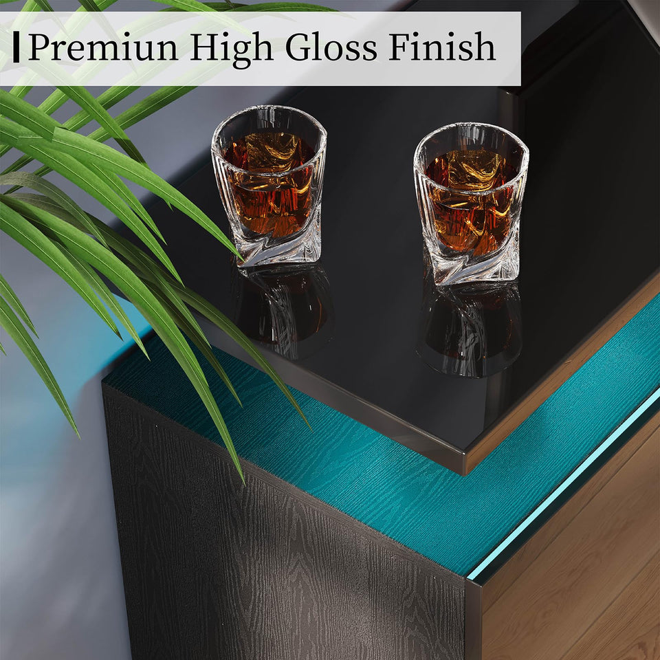 AMERLIFE Fireplace TV Stand with 36" Fireplace, 70" Modern High Gloss Fireplace Entertainment Center LED Lights, 2 Tier TV Console Cabinet for TVs Up to 80", Obsidian Black