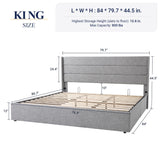 Allewie King Size Lift Up Storage Bed, Modern Wingback Headboard, Hydraulic Support, No Box Spring Needed, Light Beige