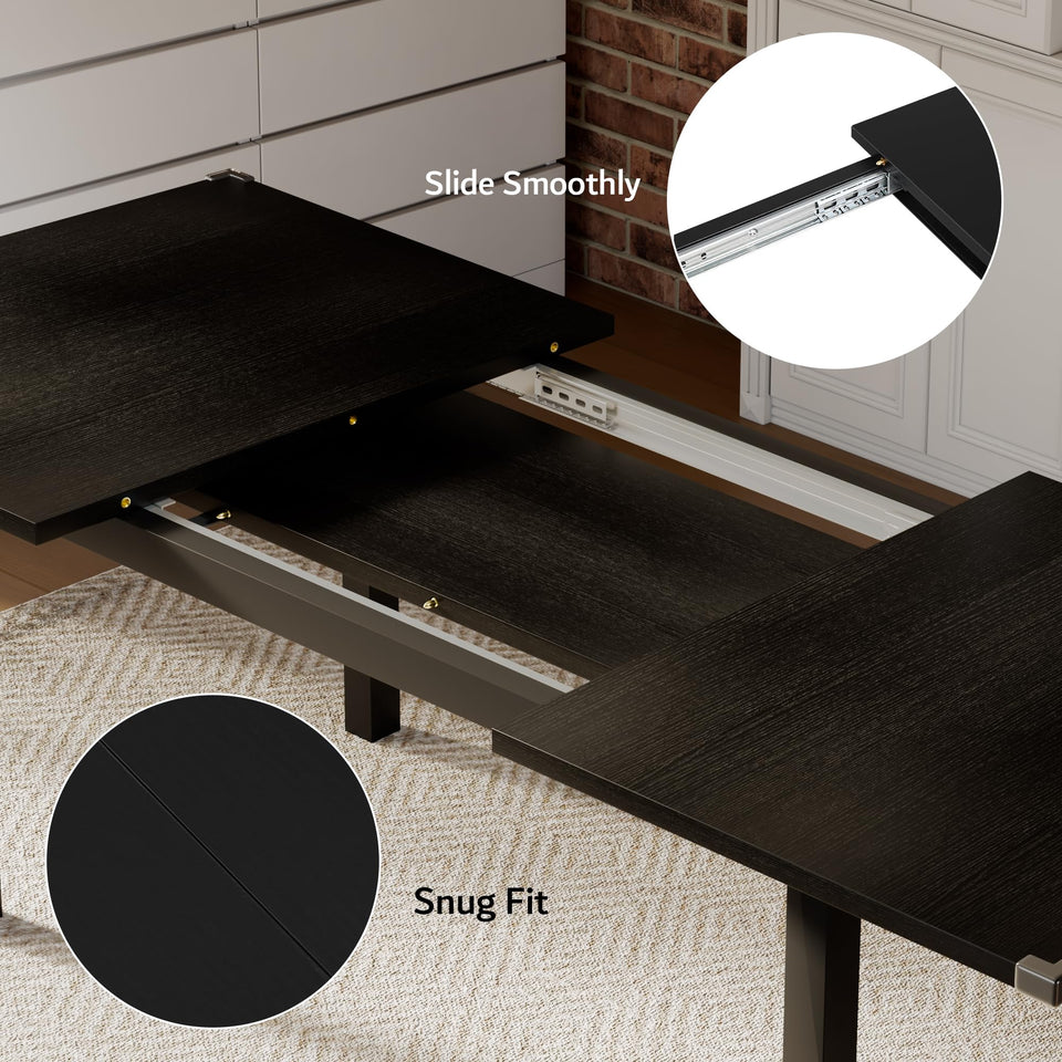 iPormis 7-Piece Dining Table Set with 6 Chairs, 63" Extendable Kitchen Table & Chairs Set for 4-6, Dining RoomTable with Solid Metal Frame & MDF Board, Perfect for Small Space, Easy Assembly, Walnut