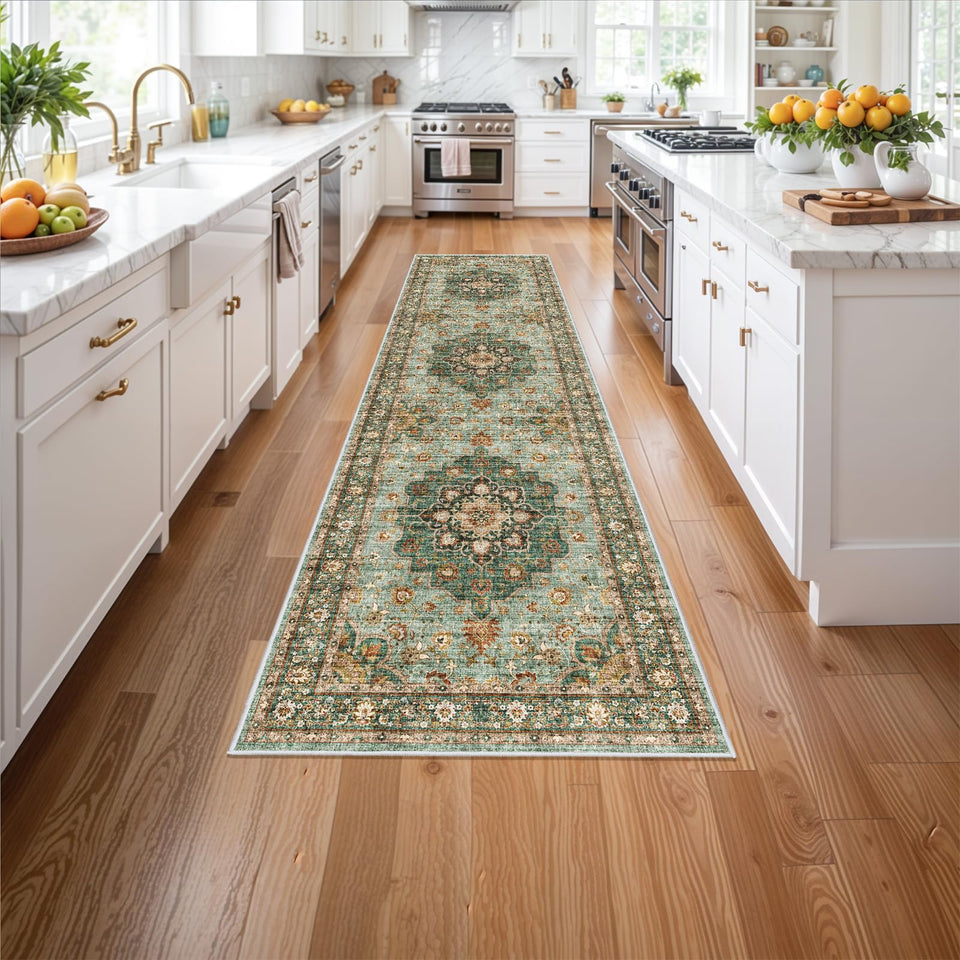 TOPRUUG Washable Oriental Area Rug - 12x15 Rugs for Living Room Soft Carpet for Bedroom Waterproof Floral Distressed Indoor Stain Resistant Non-Shedding Floor Carpets (Green, 12x15)