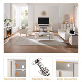 OKD Luxury 70" Fluted TV Stand, Modern Chic Entertainment Center for TVs Up to 80 inches, TV Console with Faux Marble Top, Curved Profile Design, Media Console for Living Room, Natural Oak