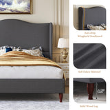 koorlian King Size Bed Frame Upholstered Platform Bed with 51" Tall Headboard Wingback, Soft Fabric, Retro Simple Style Platform Bed No Box Spring Needed, Easy Assembly, Beige