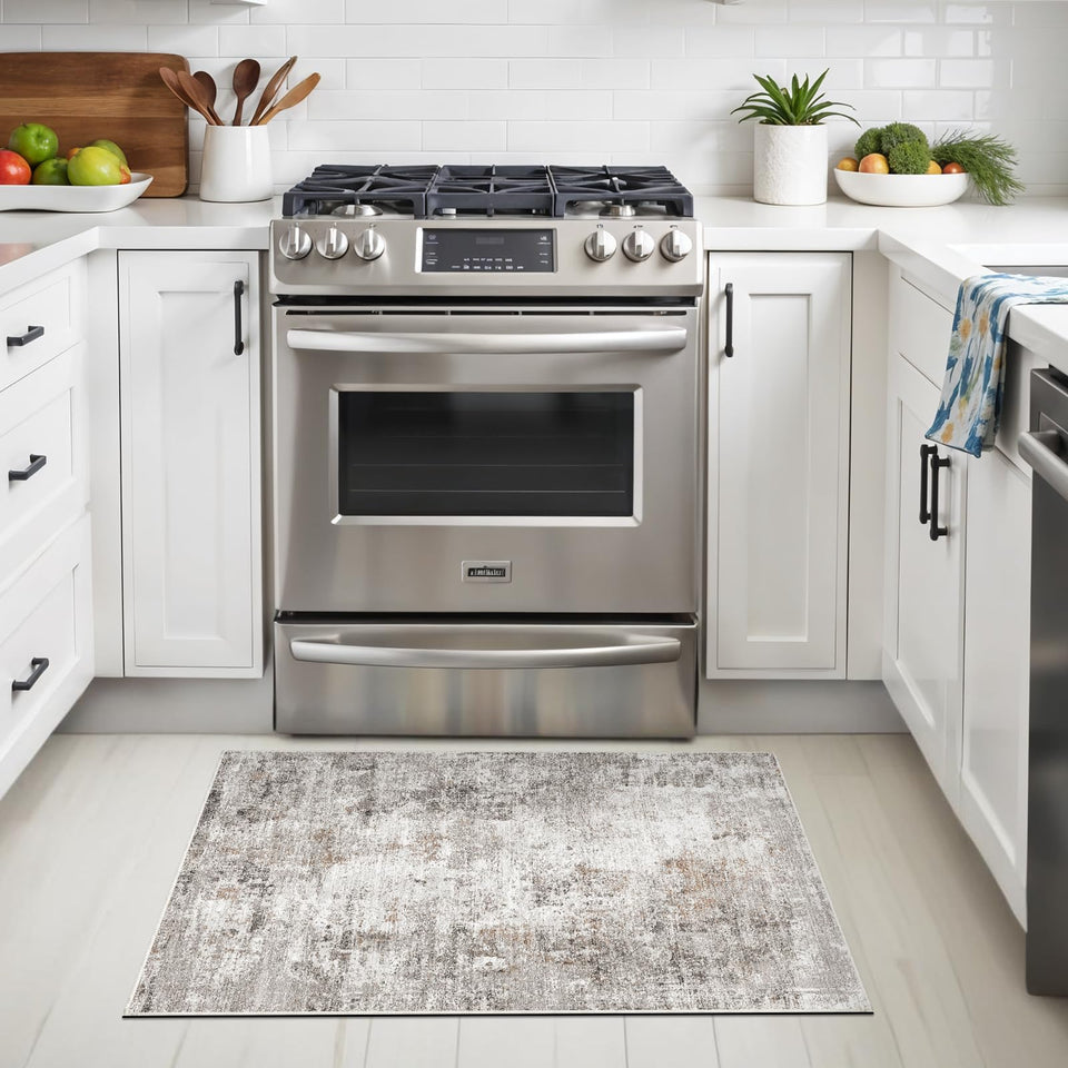 12x15 Area Rug for Living Room – Large Modern Neutral Abstract Thin Washable Carpet, Soft Low Pile Non-Slip Stain-Resistant for Bedroom Dining Room Home Office (Beige Grey)