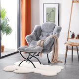Welnow Lazy Chair with Ottoman, Modern Lounge Accent Chair with Armrests and a Side Pocket, Leisure Sofa Armchair, Reading Armchair with Footrest for Small Space, Dark Grey