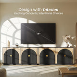 BELLEZE 65 Inch Fluted Buffet Cabinet with Storage, Symmetrical Arc Accent Sideboard Large Console Table for Dining Room, Kitchen, and Living Room (Caramel Brown)