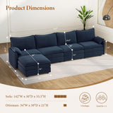 Vesgantti 142" U Shaped Sectional Couch, Comfy Cloud Modular Sectional Sofa with 2 Ottoman Deep Seat Chenille Modern Cloud Sofa, Modular Sofas for Living Room, Bedroom and Apartment, Beige