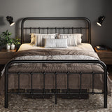 Allewie King Size Metal Platform Bed Frame with Victorian Style Wrought Iron-Art Headboard/Footboard, No Box Spring Required, Black