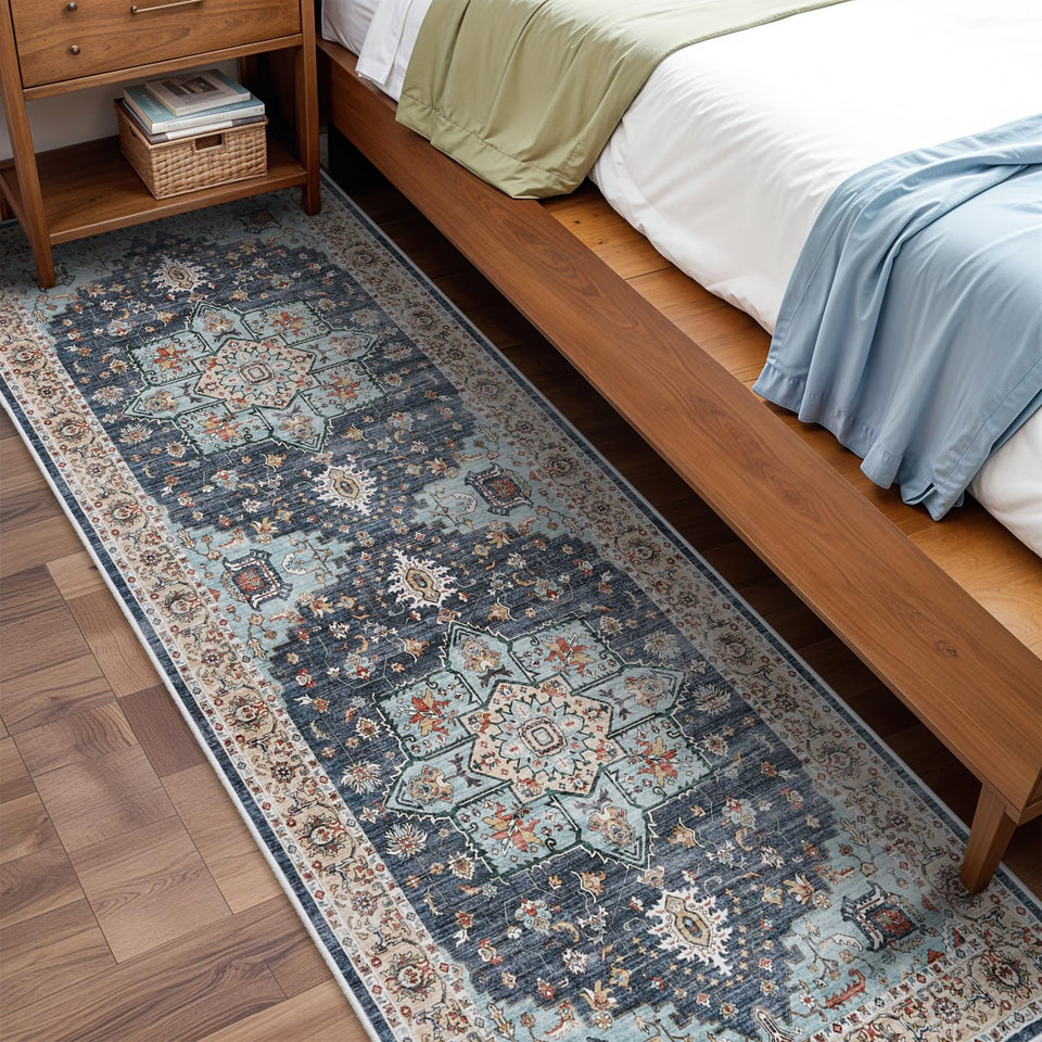 TOPRUUG Washable Oriental Area Rug - 12x15 Rugs for Living Room Soft Carpet for Bedroom Waterproof Floral Distressed Indoor Stain Resistant Non-Shedding Floor Carpets (Green, 12x15)