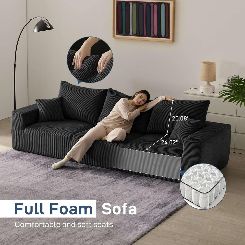 Sectional Cloud Boneless Sofa Couches for Living Room-113'' Beige 3 Seater U-Shaped Modern Lounge Couch-No Assembly Modular Corduroy Convertible Sponge Sleeper Sofas with Chaise for Home House