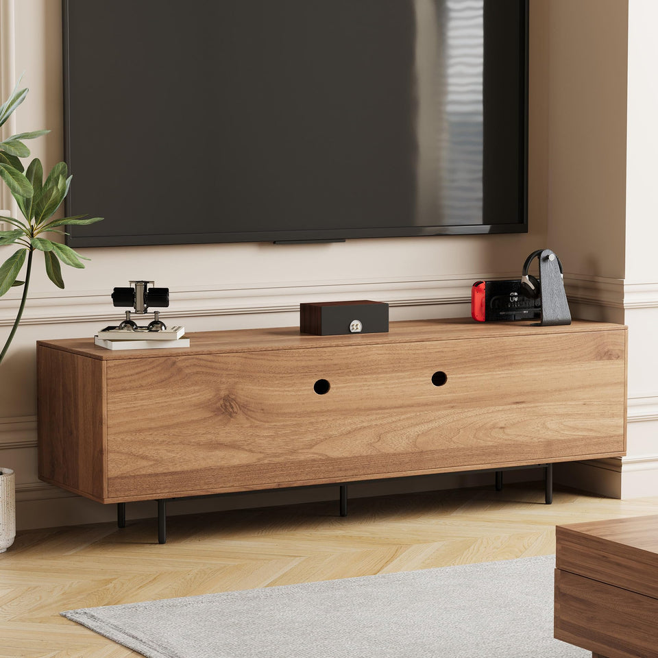 NessCarsti Mid Century Modern TV Stand for 80+ Inch TVs, 94.48" Walnut Console with Ample Storage – Stylish Entertainment Center for Living Room or Bedroom