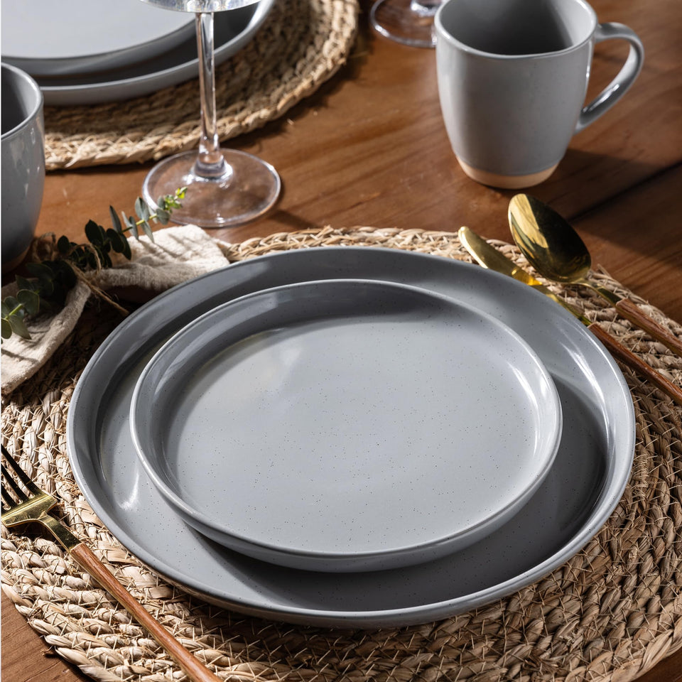 AmorArc Ceramic Dinnerware Sets for 8, 24 Pieces Handpainted Plates and Bowls Set with Rustic Terracotta Underside, Scratch Resistant Stoneware Dishes Set, Dishwasher & Microwave Safe, Light Beige
