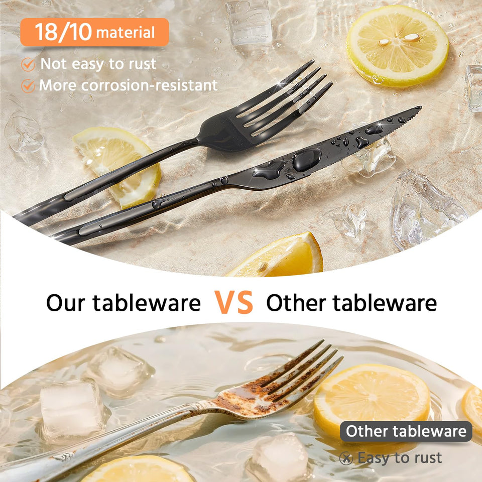 KINGSTONE Silverware Set, 60-Piece Flatware Set Cutlery Set Premium 18/10 Stainless Steel, Tableware Include Forks Knives Spoons for Home Kitchen Restaurant Wedding, Dishwasher Safe