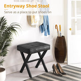 LUE BONA Square Linen Makeup Stool, Metal X Legs, Small Ottoman Stool Chair for Vanity, Modern Padded Seat Foot Rest for Makeup Room, Bathroom