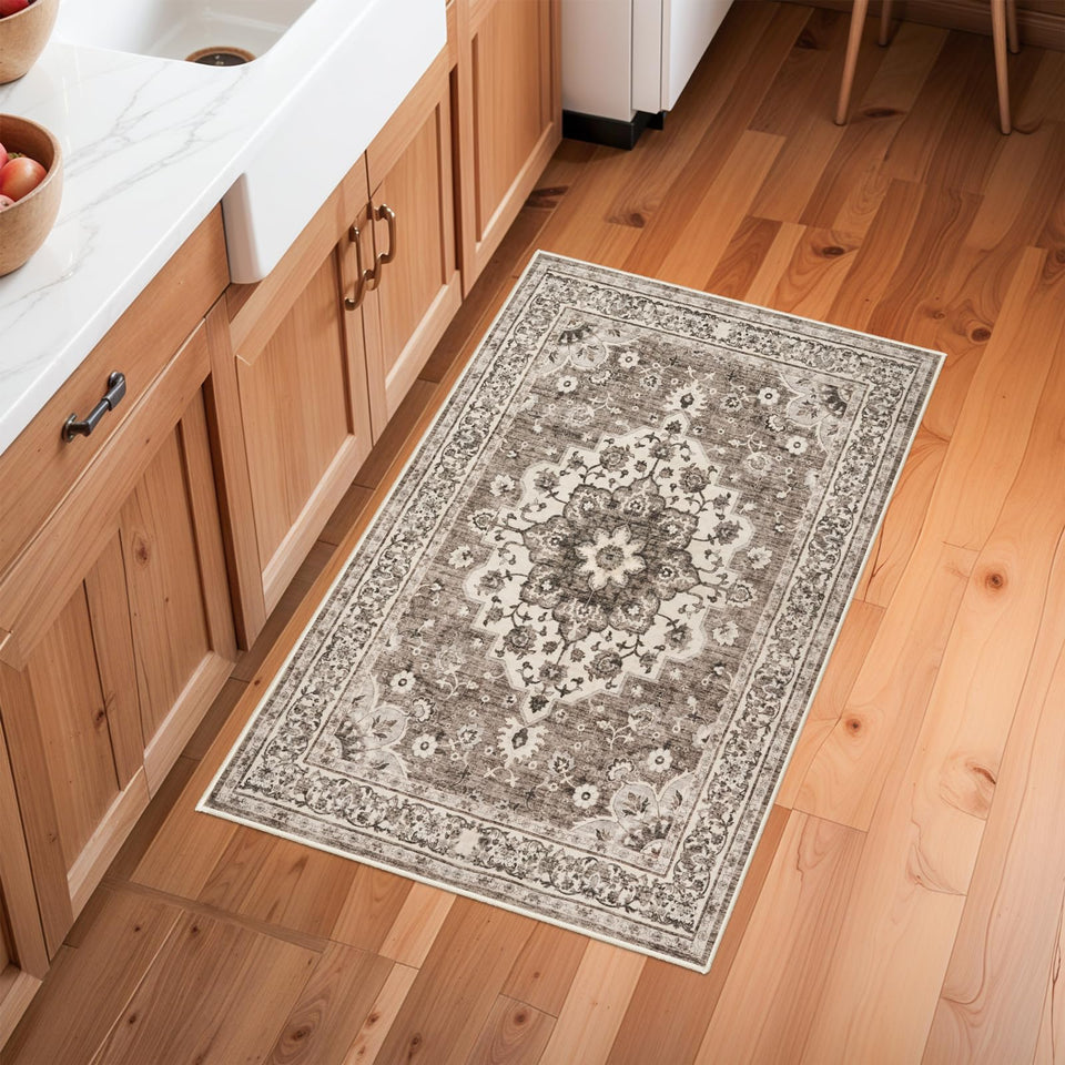 TOPRUUG Washable Oriental Area Rug - 12x15 Rugs for Living Room Soft Carpet for Bedroom Waterproof Floral Distressed Indoor Stain Resistant Non-Shedding Floor Carpets (Green, 12x15)