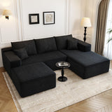 135.4" Cloud Modular Sectional Couch with 1 Ottoman,Modern Minimalist Upholstered Couches, Comfort U Shaped Sofa for Living Room,Deep Seat Corner Couch，No Assembly Required (Black,Left Facing Chaise)