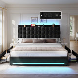 YITAHOME King Size Bed Frame with 4 Drawers and RGB LED Lights, Velvet Upholstered Platform Bed with Charging Station and Storage Headboard, No Box Spring Needed, Easy Assembly, Noise-Free, Black
