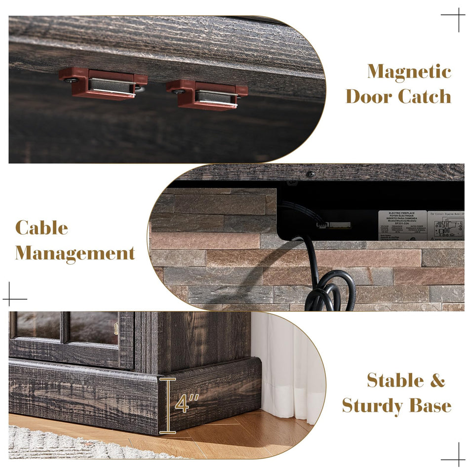 LUXOAK 97" Farmhouse TV Stand with 33" Fireplace for TVs up to 100", Media Entertainment Center with Large Storage Cabinet and Adjustable Shelves for Living Room, White/Barnwood