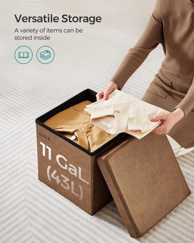 SONGMICS MAZIE Collection - 30 Inches Storage Ottoman Bench with Flipping Lid, Storage Chest Footstool, Load 660 lb, for Entryway, Living Room, Bedroom, Synthetic Leather, Black ULSF45BK