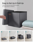 SONGMICS MAZIE Collection - 43 Inches Folding Storage Ottoman Bench, Ottoman with Storage, Foot Rest Stool, Load 660 lb, for Living Room, Synthetic Leather, Black ULSF701