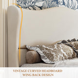 koorlian King Size Bed Frame Upholstered Platform Bed with 51" Tall Headboard Wingback, Soft Fabric, Retro Simple Style Platform Bed No Box Spring Needed, Easy Assembly, Beige