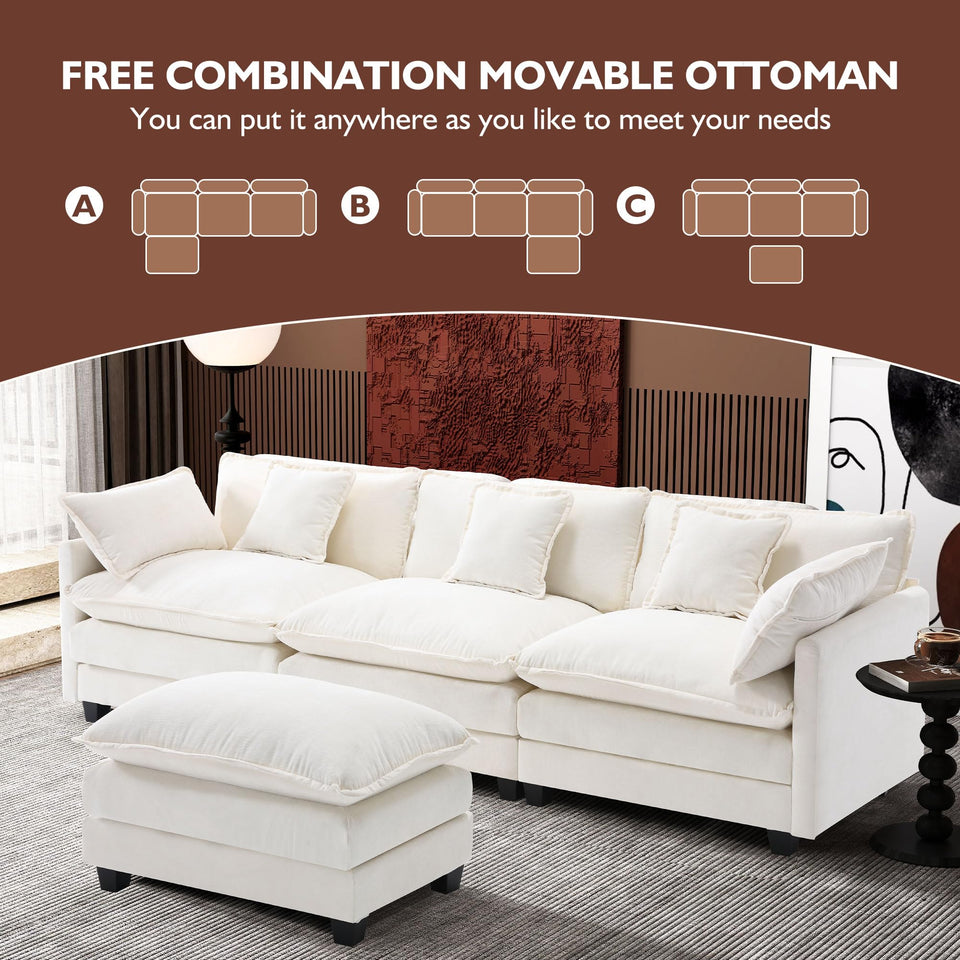 Ihanherry 146" U-Shaped Modern Sofa Modular Sectional Cloud Couch with 2 Ottoman, 6-Seat Chenille Deep Seat Sofa with 6 Pillows for Living Room, Bedroom and Apartment, Grey