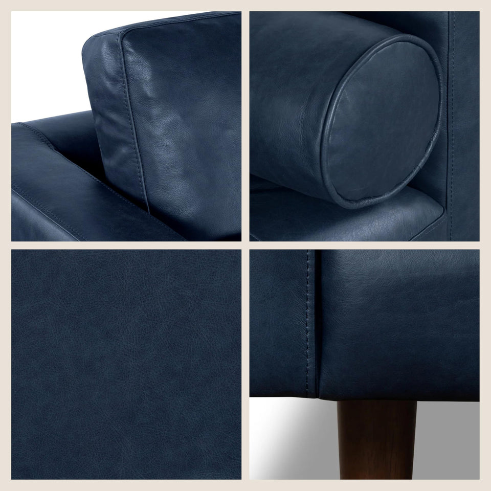 POLY & BARK Napa 72" Apartment Sofa – Italian-Tanned Full-Grain Pure-Aniline or Semi-Aniline Leather, Feather-Down Cushioning, Kiln-Dried Solid Wood Frame, Walnut Legs - Cognac Tan