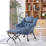 Welnow Lazy Chair with Ottoman, Modern Lounge Accent Chair with Armrests and a Side Pocket, Leisure Sofa Armchair, Reading Armchair with Footrest for Small Space, Dark Grey