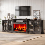 LUXOAK 97" Farmhouse TV Stand with 33" Fireplace for TVs up to 100", Media Entertainment Center with Large Storage Cabinet and Adjustable Shelves for Living Room, White/Barnwood