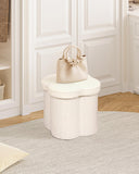 B FSOBEIIALEO Storage Ottoman Cube, Flowers Shaped Ottomans with Storage Foot Stool Footrest for Lving Room, Boucle Ottoman Seat for Dorm Room,Faux Teddy Fur, Cream White 12.6"x12.6"x12.6"