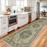 TOPRUUG Washable Oriental Area Rug - 12x15 Rugs for Living Room Soft Carpet for Bedroom Waterproof Floral Distressed Indoor Stain Resistant Non-Shedding Floor Carpets (Green, 12x15)