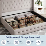 Allewie King Size Lift Up Storage Bed, Modern Wingback Headboard, Hydraulic Support, No Box Spring Needed, Light Beige