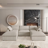 160.6" Cloud Couch Modular Sectional Sofa for Livingroom,Oversized Convertible Sofa with Storage Ottomans,6 Seat Wide Couches,Cushion Covers Removable (Khaki, 6 Seater)