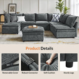 HULALA HOME 127'' Modular Sectional Sofa, Oversized U Shaped Couch with Storage Ottoman, Comfy Chenille Sofa with Deep Seat, 6 Seat Convertible Couches for Living Room, Beige