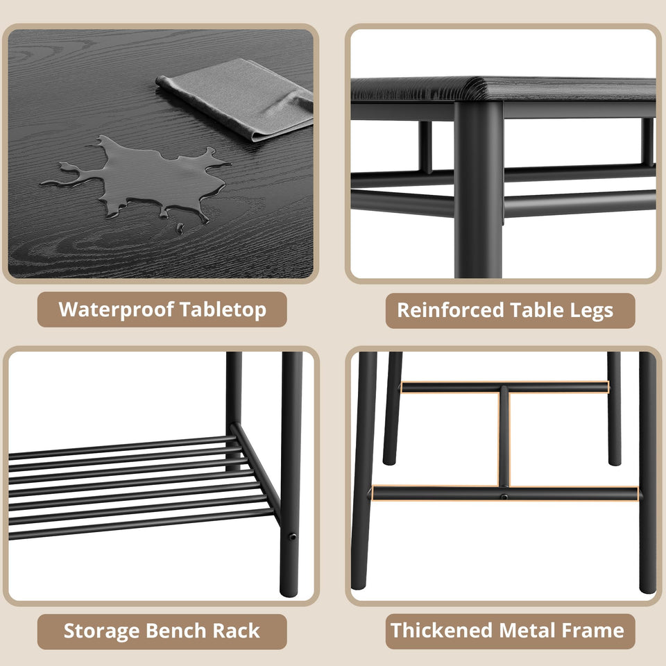 IRONCK Dining Table Set for 4, Kitchen Table with Upholstered Bench and 2 Chairs, Kitchen Table and Chairs Set for Small Space, Apartment, Rustic Brown