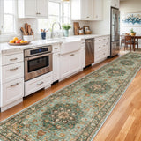 TOPRUUG Washable Oriental Area Rug - 12x15 Rugs for Living Room Soft Carpet for Bedroom Waterproof Floral Distressed Indoor Stain Resistant Non-Shedding Floor Carpets (Green, 12x15)