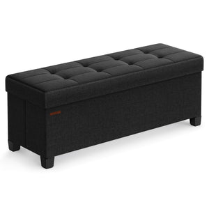 SONGMICS Storage Ottoman Bench, Foldable Foot Rest with Legs, 15 x 43 x 15.7 Inches, End of Bed Bench, Storage Chest, Load up to 660 lb, for Living Room, Bedroom, Entryway, Ink Black ULSF018B01