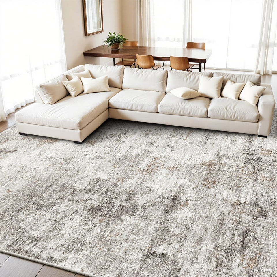 12x15 Area Rug for Living Room – Large Modern Neutral Abstract Thin Washable Carpet, Soft Low Pile Non-Slip Stain-Resistant for Bedroom Dining Room Home Office (Beige Grey)