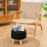 Wimarsbon Pouf Ottoman, 100% Cotton Knitted Boho Footstool, Round Footrest with Non-Skid Wood Legs, Home Décor Handmade Pouffe, Leisure Floor Step Stool for Living Room (Beige)