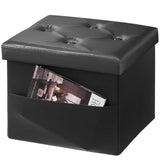 AmasSmile Storage Ottoman Folding Foot Rest Stool, Leather Footstool Bench, Short Ottoman Stool, Storage Foot Rest Store, Books (Black, 17" D x 13" W x 13" H)