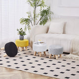 Wimarsbon Pouf Ottoman, 100% Cotton Knitted Boho Footstool, Round Footrest with Non-Skid Wood Legs, Home Décor Handmade Pouffe, Leisure Floor Step Stool for Living Room (Beige)