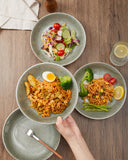 Pokini 24 Piece Dinnerware Sets for 8, Modern Stoneware Plates and Bowls Setst, Perfect for Family Gatherings & Holiday Celebrations, Easy Cleaning Dishes Set, Stack Compactly Dishware, Brown Green