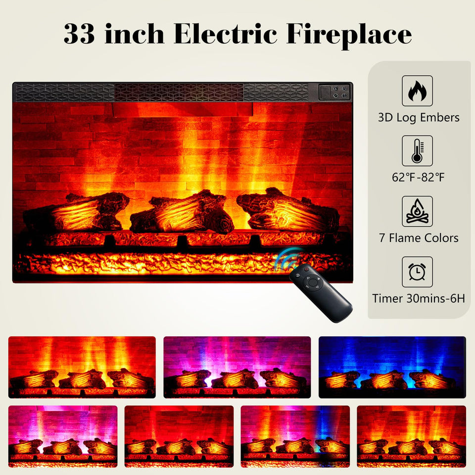 LUXOAK 97" Farmhouse TV Stand with 33" Fireplace for TVs up to 100", Media Entertainment Center with Large Storage Cabinet and Adjustable Shelves for Living Room, White/Barnwood